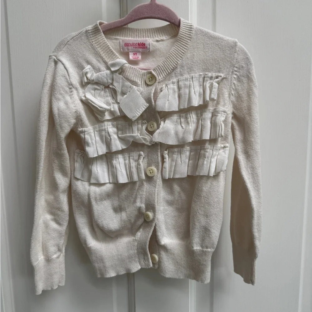 OshKosh B'gosh Genuine Kids 3T Girls  Cream Ruffle Sweater Cardigan